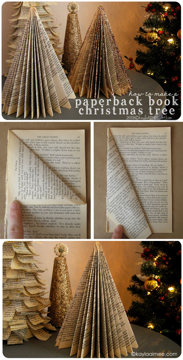 Easy Christmas Craft Tutorial: how to make a christmas tree from a paperback book