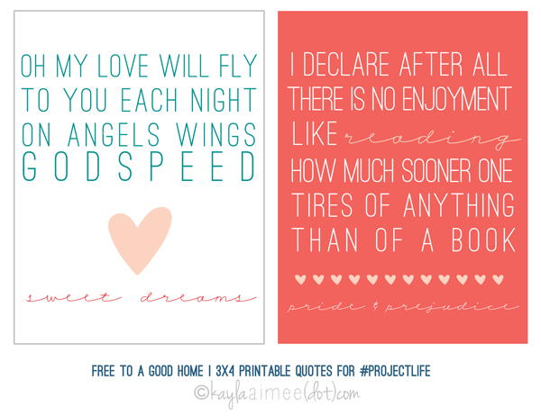 free printable 3x4 quote cards for #projectlife by kaylaaimee