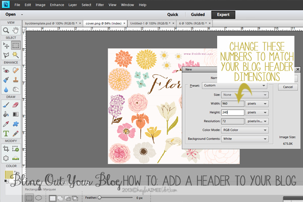 How To Make A Blog Header In Photoshop, What Are The Tools In Photoshop Elements, How To Add A Header To Your Blog, How To Design A Blog Header, How To Design A Blog Banner, How To Add A Header To WordPress, Bling out your blog,