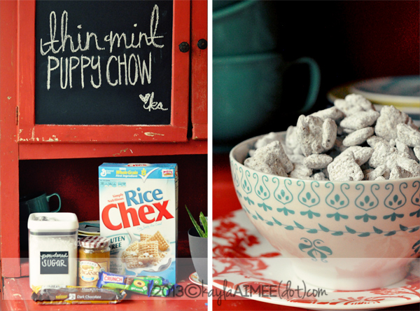 Thin Mint Puppy Chow Recipe, How To Make Puppy Chow, Nestle Crunch Bar Girl Scout Cookies