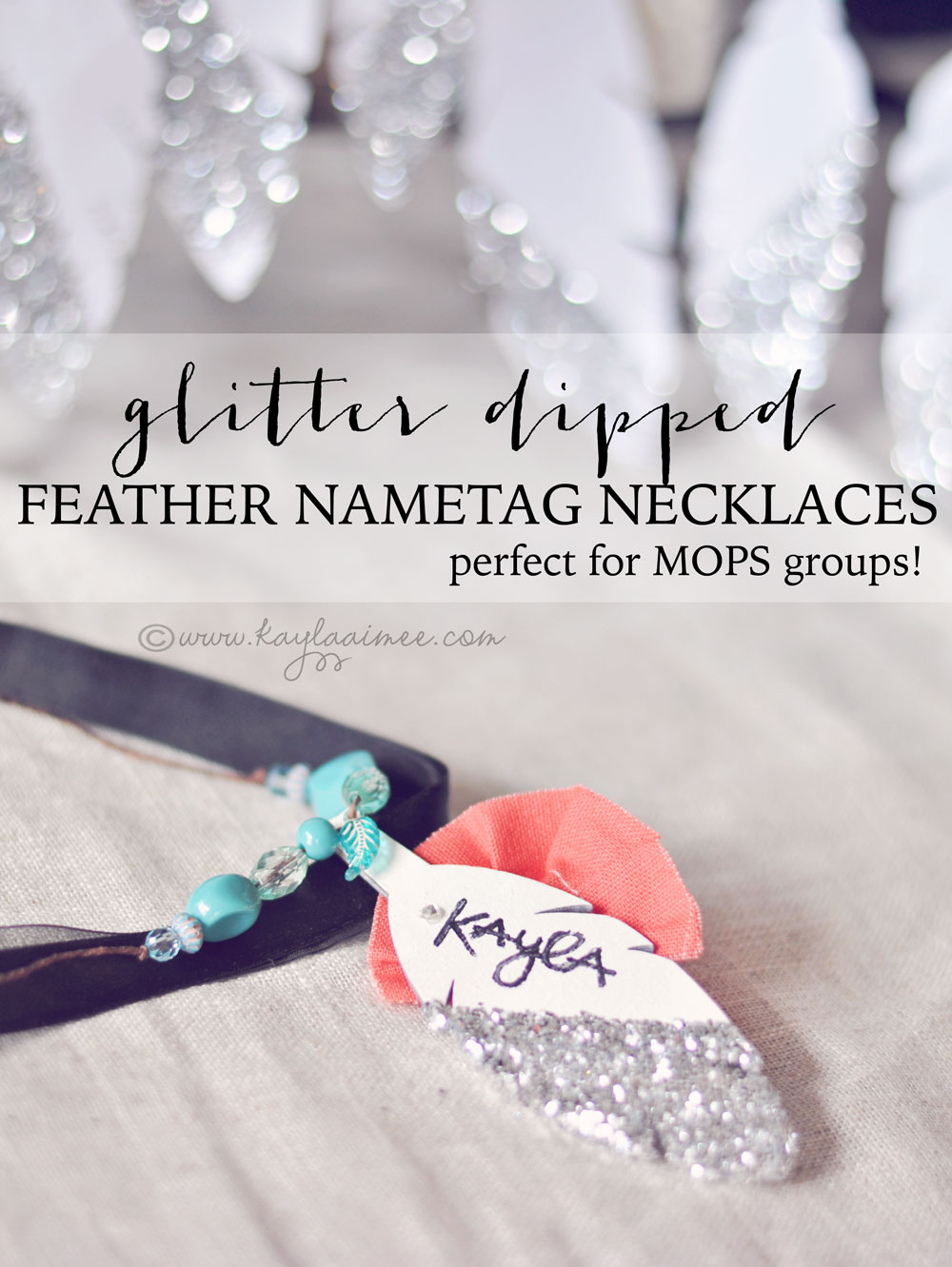 Glitter Dipped Feather Nametag Necklaces For MOPS