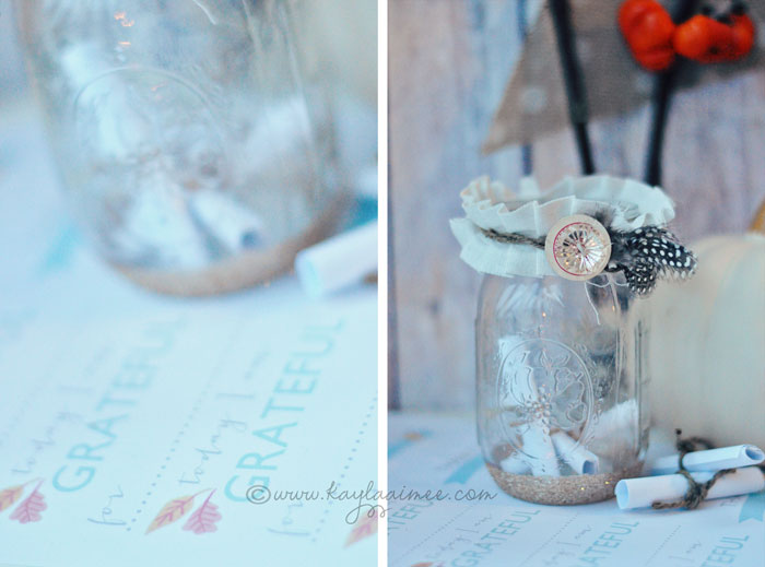 Easy Thanksgiving Craft - A Family Gratitude Jar + Free Printable Thankful Cards. Each day write down what you are thankful for and put it in the jar! An great Thanksgiving family tradition!