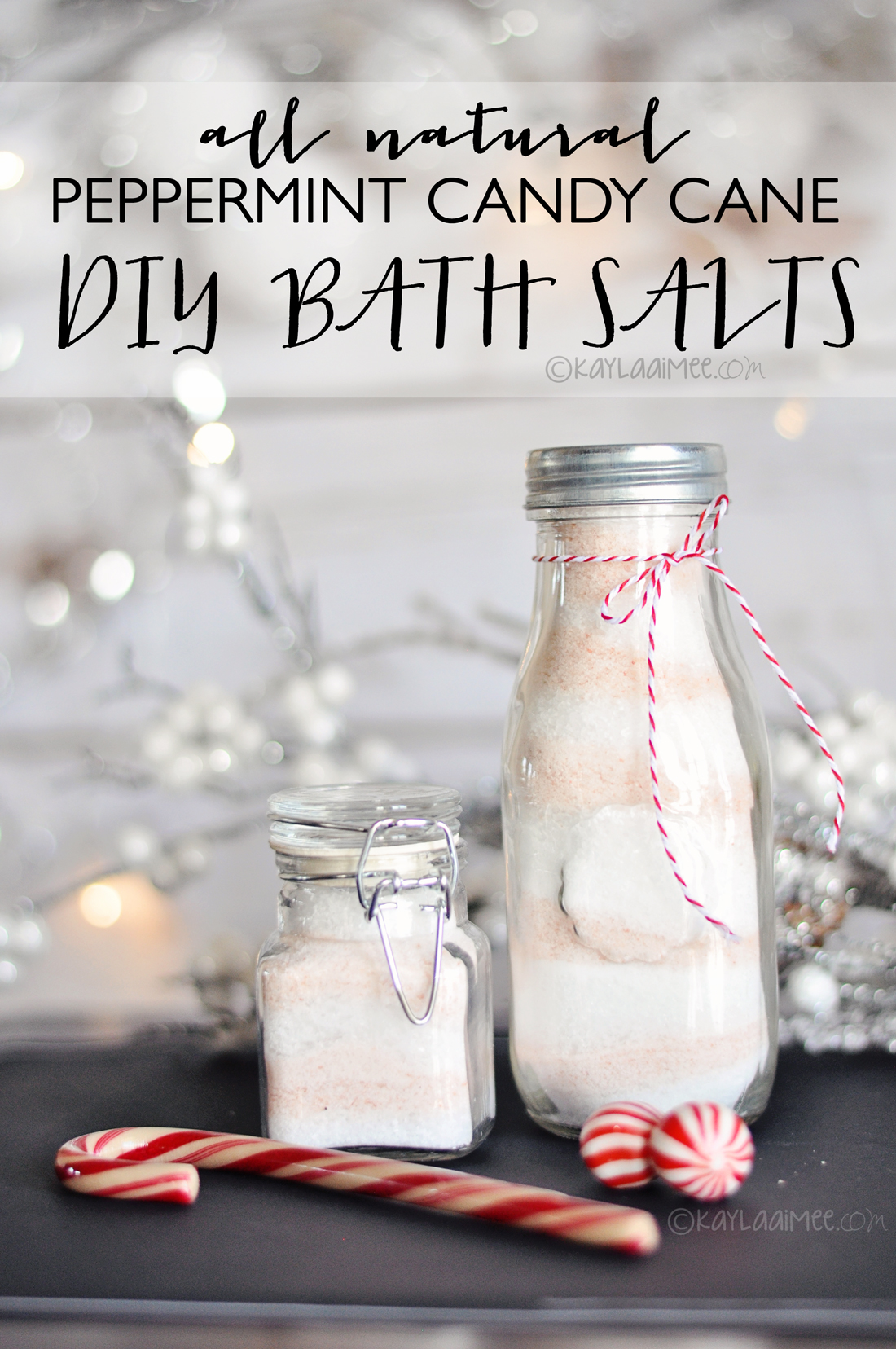 Such a cute and easy gift idea! DIY Candy Cane Striped Peppermint Bath Salts