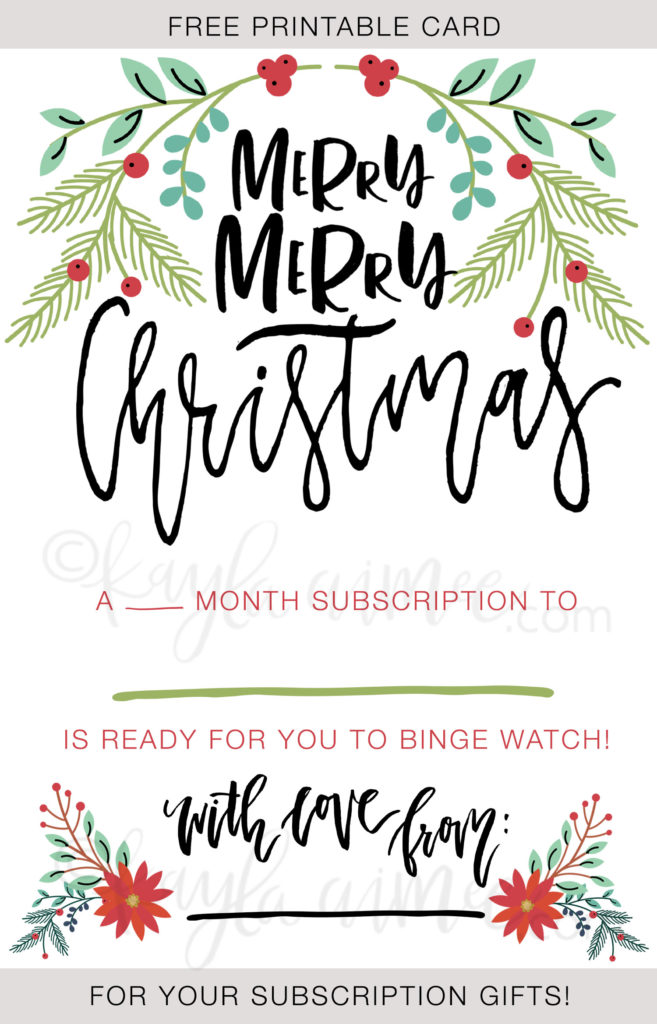 Free Printable Card for Streaming Subscription Gifts 